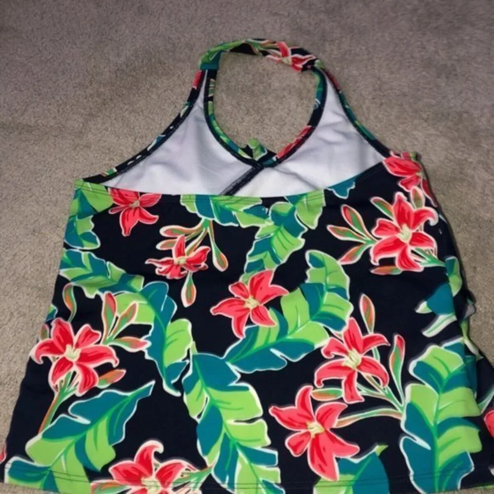 Lands‎ End Girls Size 12 Tankini Top Floral Print Navy Blue Green Red